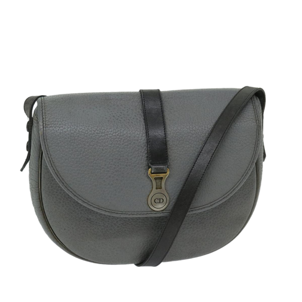 Christian Dior Shoulder Bag Leather Gray Auth bs12882