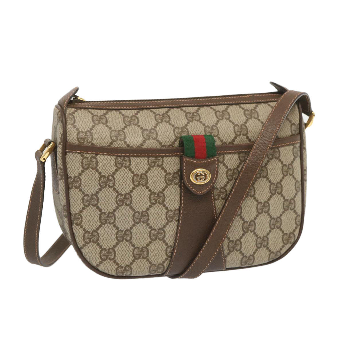 GUCCI GG Supreme Web Sherry Line Shoulder Bag Beige Red 89 02 032 Auth bs12885