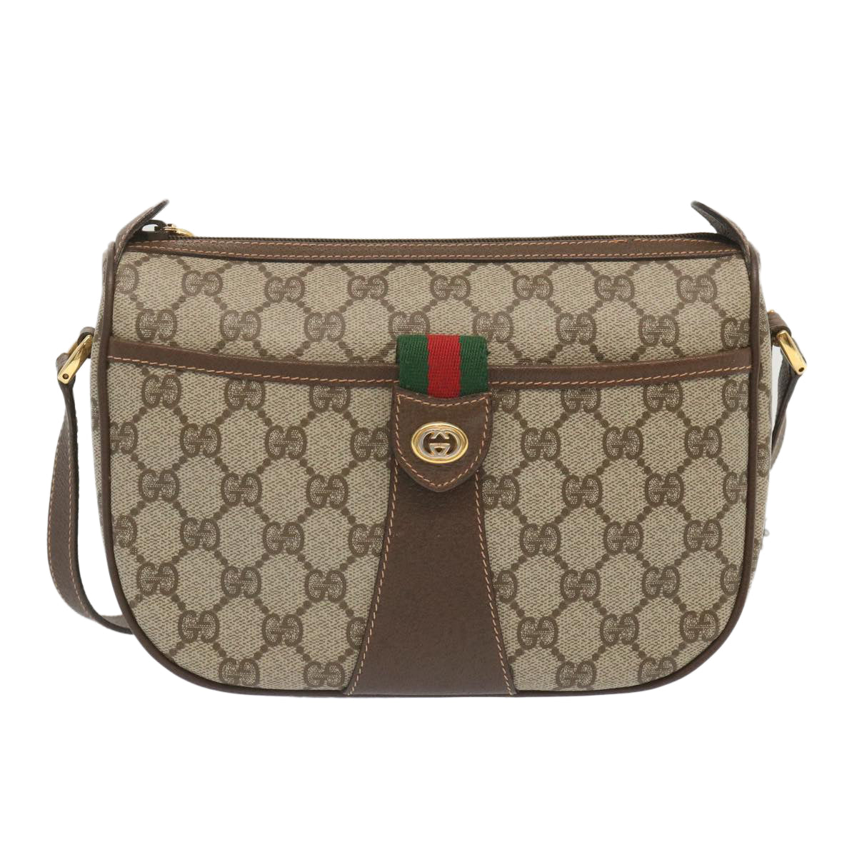 GUCCI GG Supreme Web Sherry Line Shoulder Bag Beige Red 89 02 032 Auth bs12885