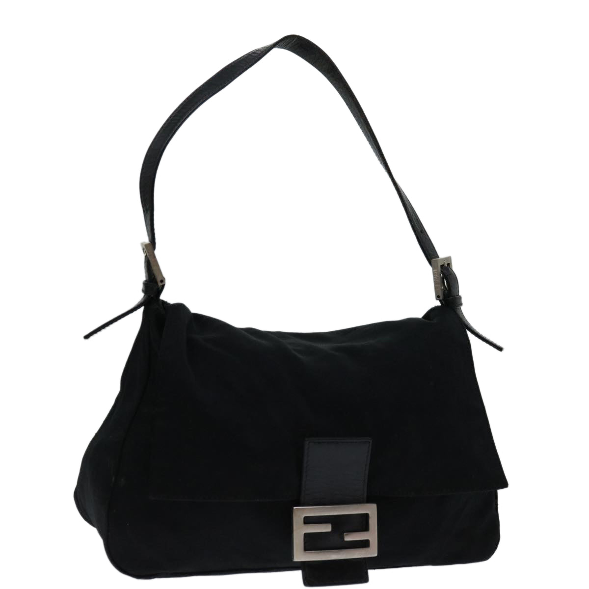 FENDI Mamma Baguette Shoulder Bag Nylon Black Auth bs12893