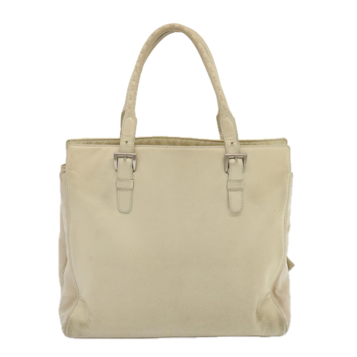 PRADA Hand Bag Leather Beige Auth bs12897 - 0