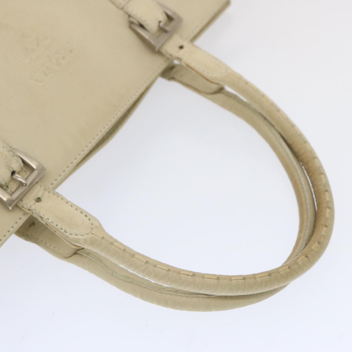 PRADA Hand Bag Leather Beige Auth bs12897