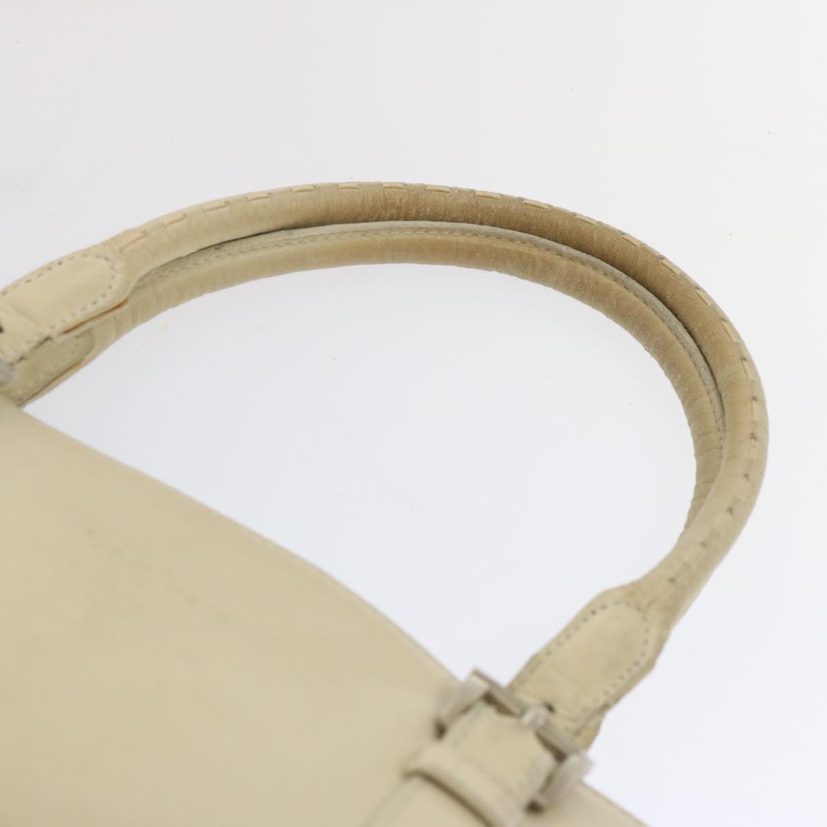 PRADA Hand Bag Leather Beige Auth bs12897