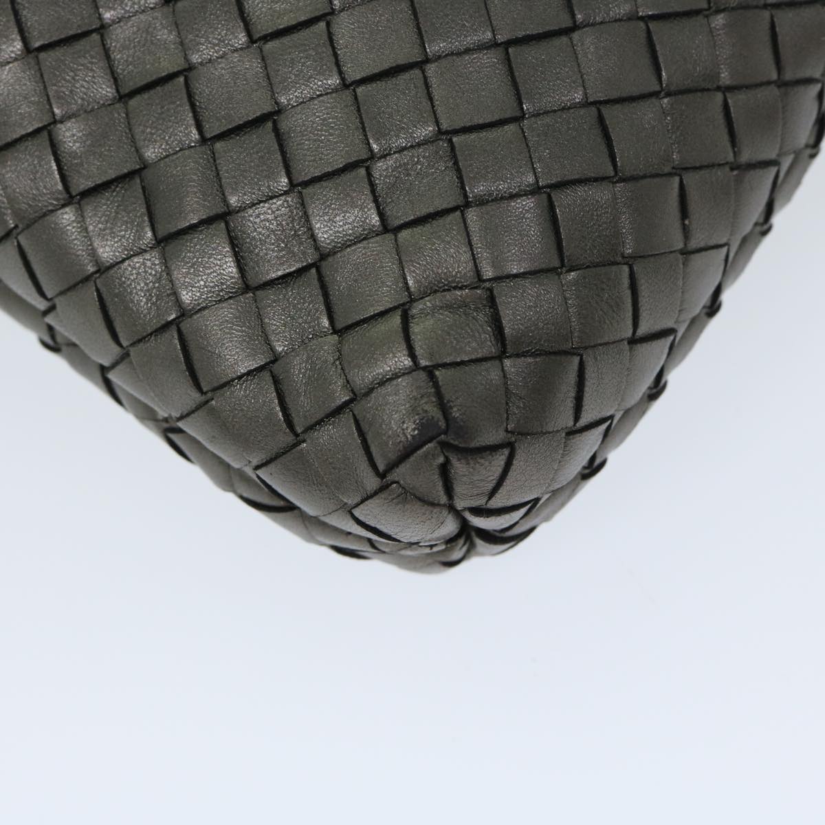 BOTTEGA VENETA INTRECCIATO Clutch Bag Leather Silver Auth bs12907