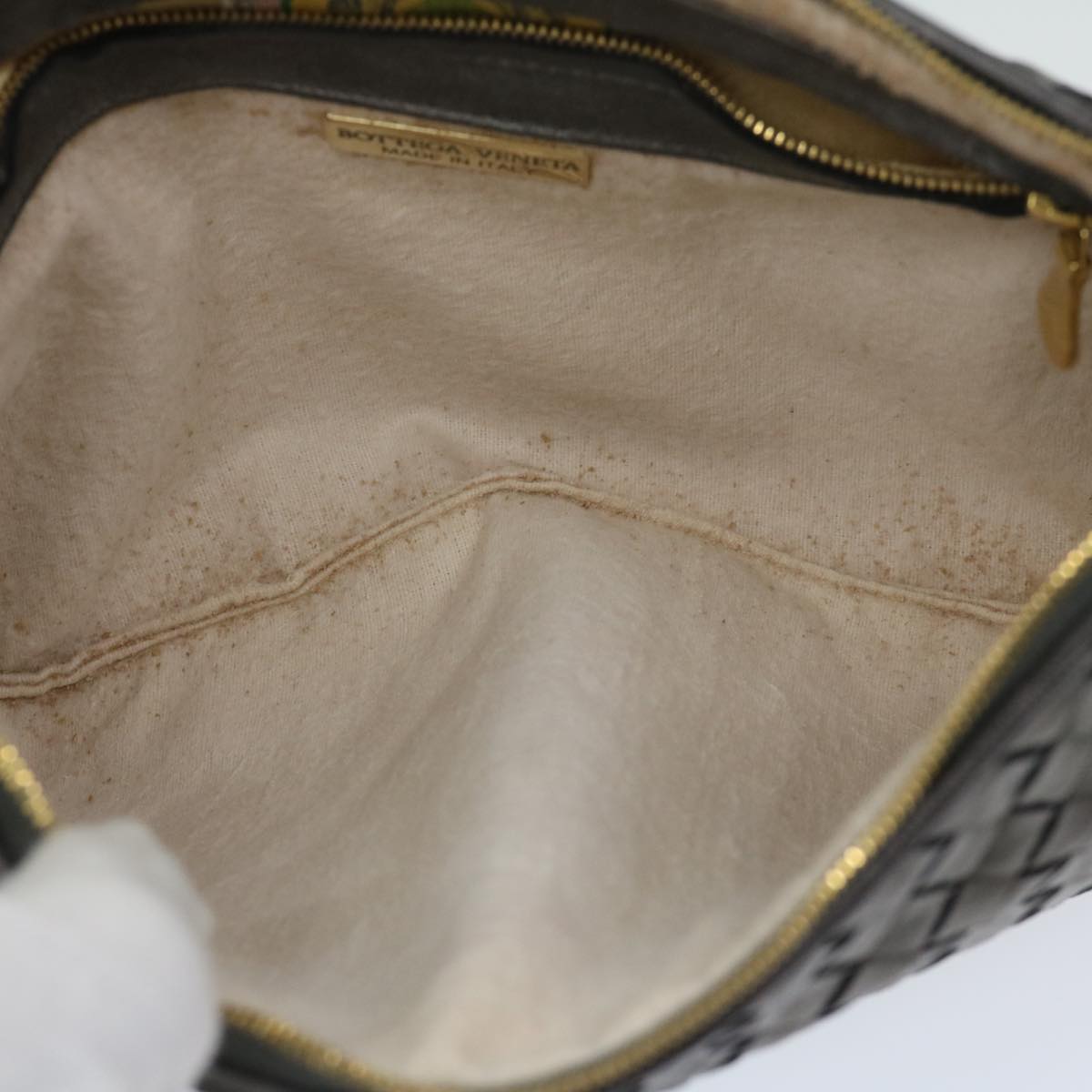 BOTTEGA VENETA INTRECCIATO Clutch Bag Leather Silver Auth bs12907