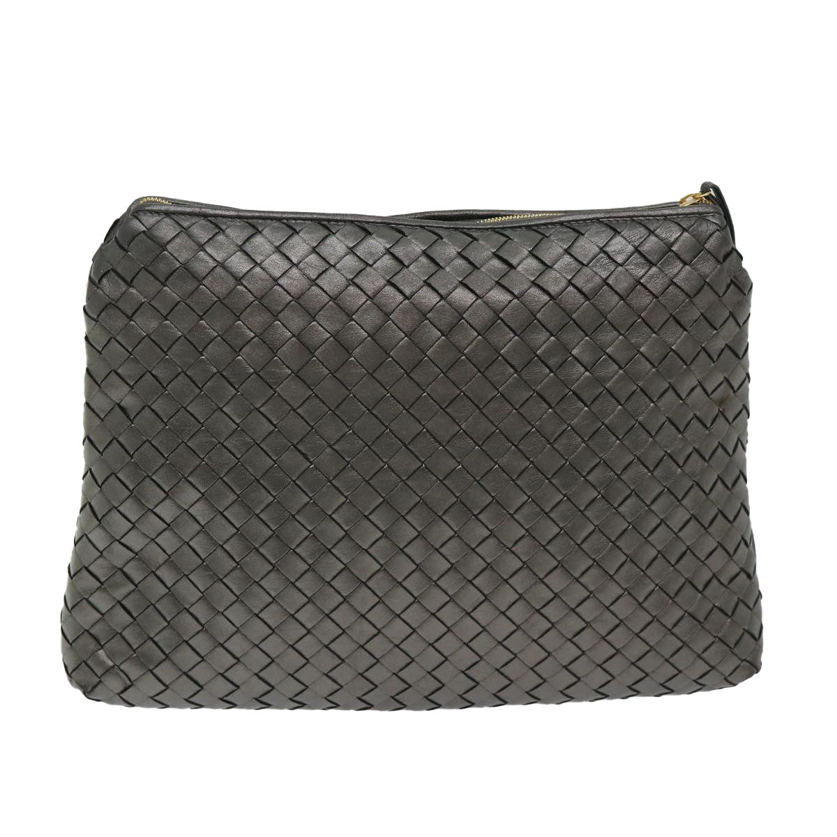 BOTTEGA VENETA INTRECCIATO Clutch Bag Leather Silver Auth bs12907 - 0