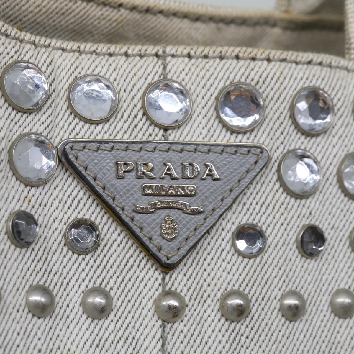 PRADA Bijoux Canapa MM Hand Bag Canvas Gray Auth bs12914