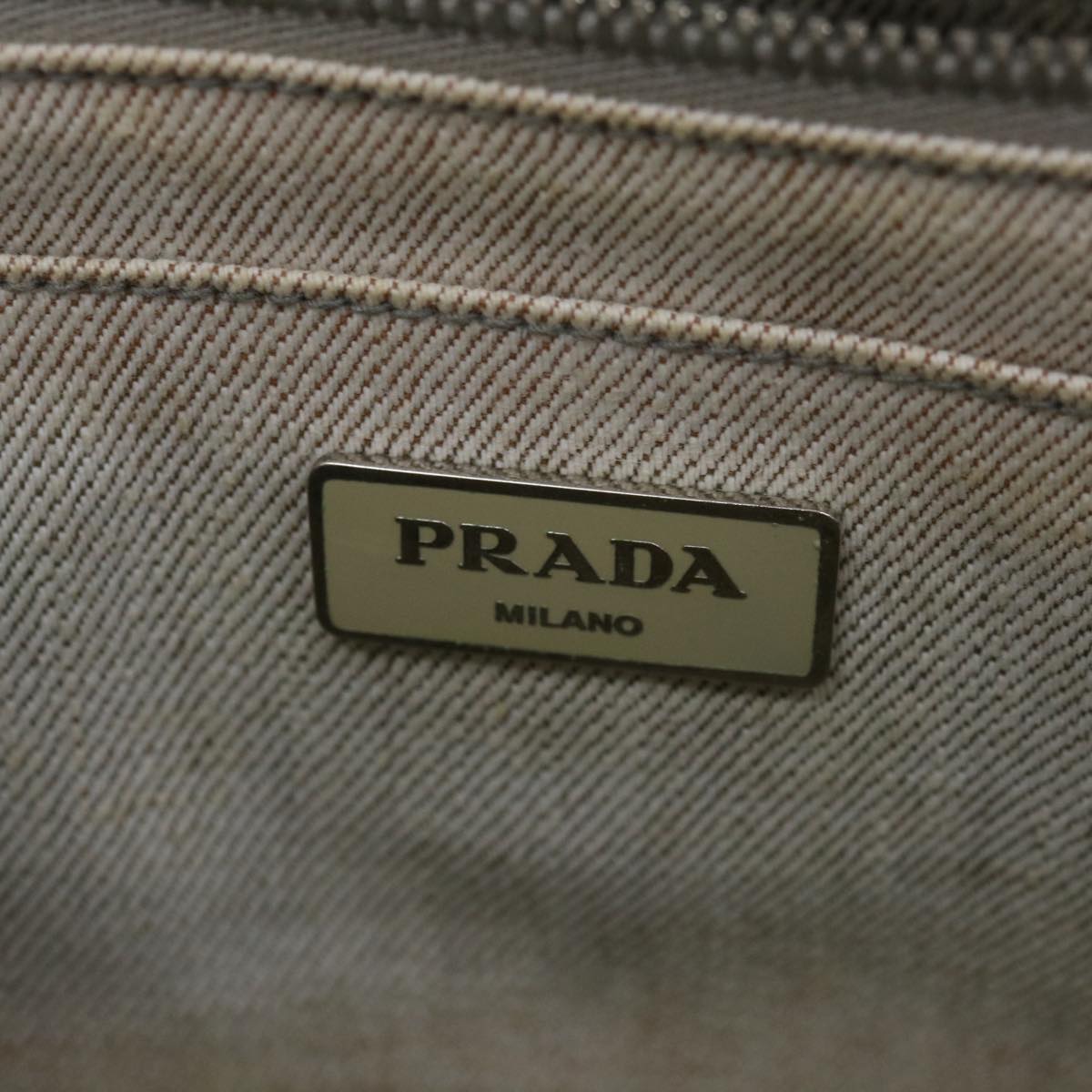 PRADA Bijoux Canapa MM Hand Bag Canvas Gray Auth bs12914