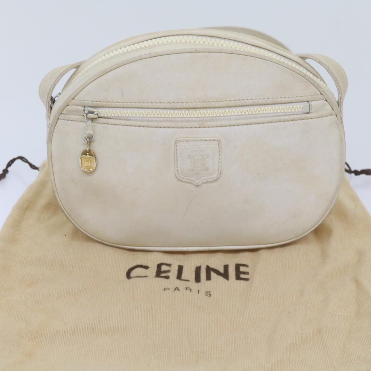 CELINE Shoulder Bag Leather White Auth bs12918