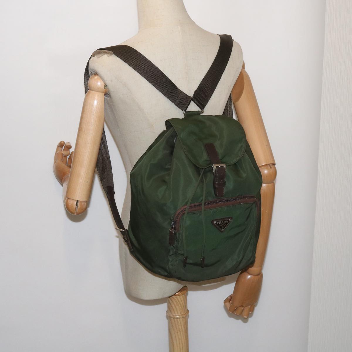 PRADA Backpack Nylon Khaki Auth bs12919