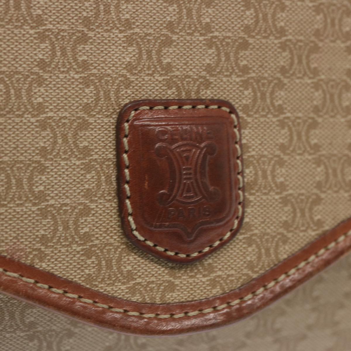 CELINE Macadam Canvas Shoulder Bag Beige Auth bs12923