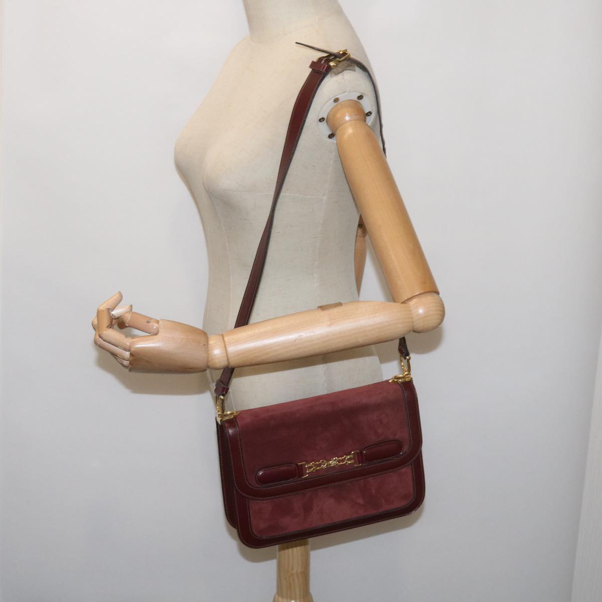 CELINE Shoulder Bag Suede Red Auth bs12924