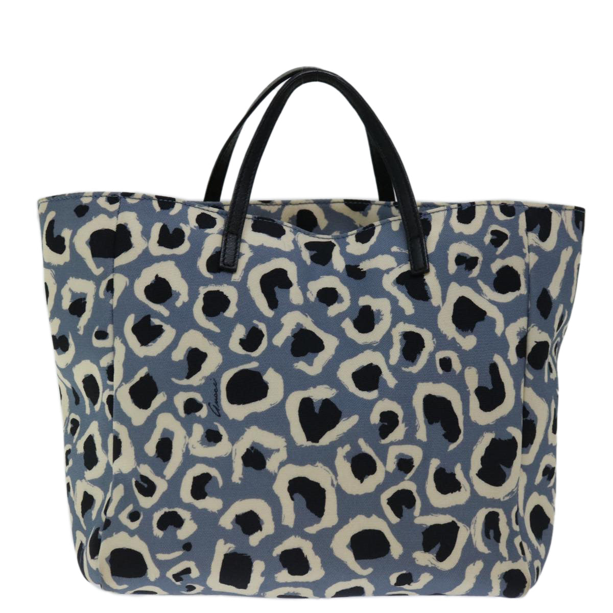GUCCI Leopard Hand Bag Canvas Blue 284721 Auth bs12925 - 0