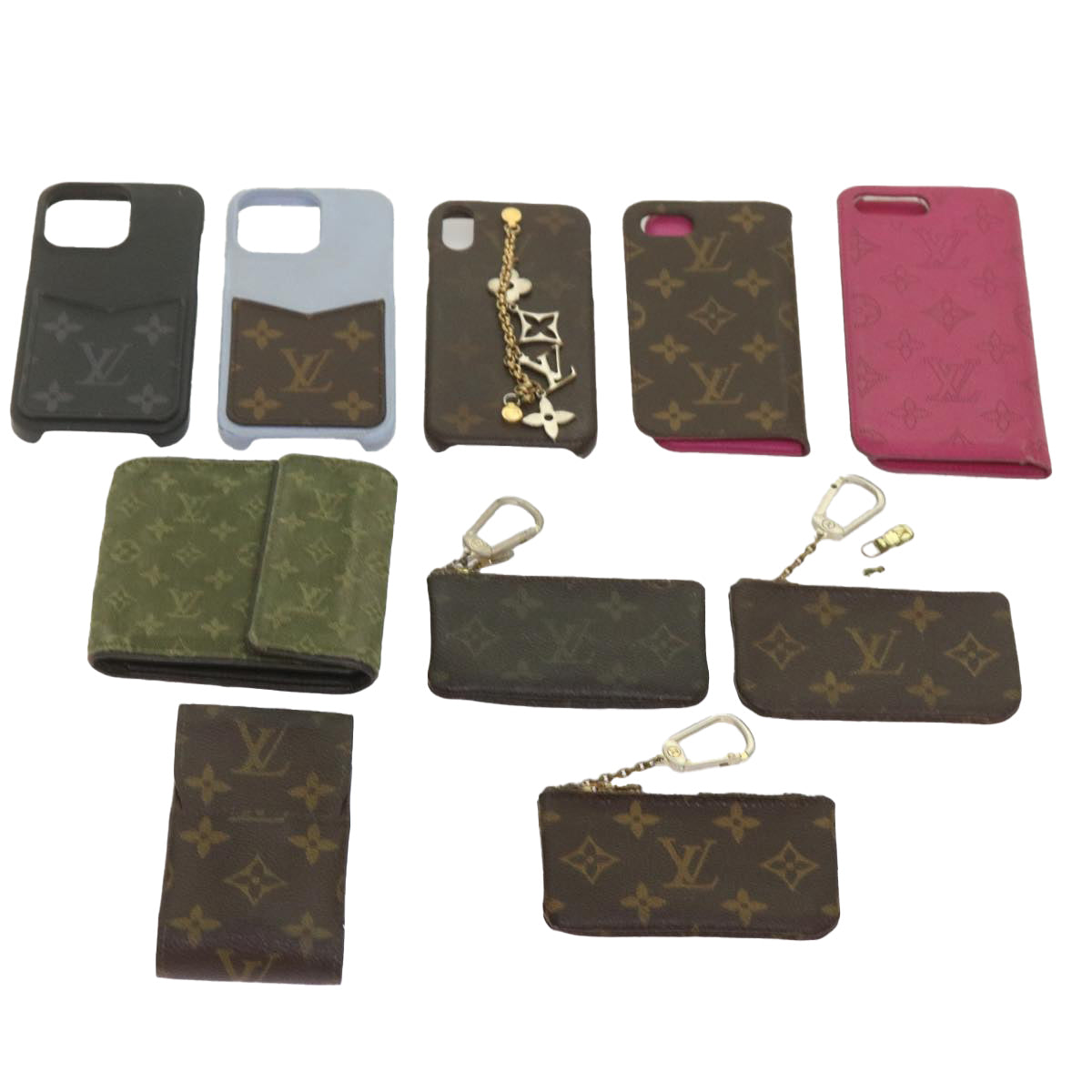 LOUIS VUITTON Monogram Coin Purse iPhone Case 10set Pink Khaki LV Auth bs12937