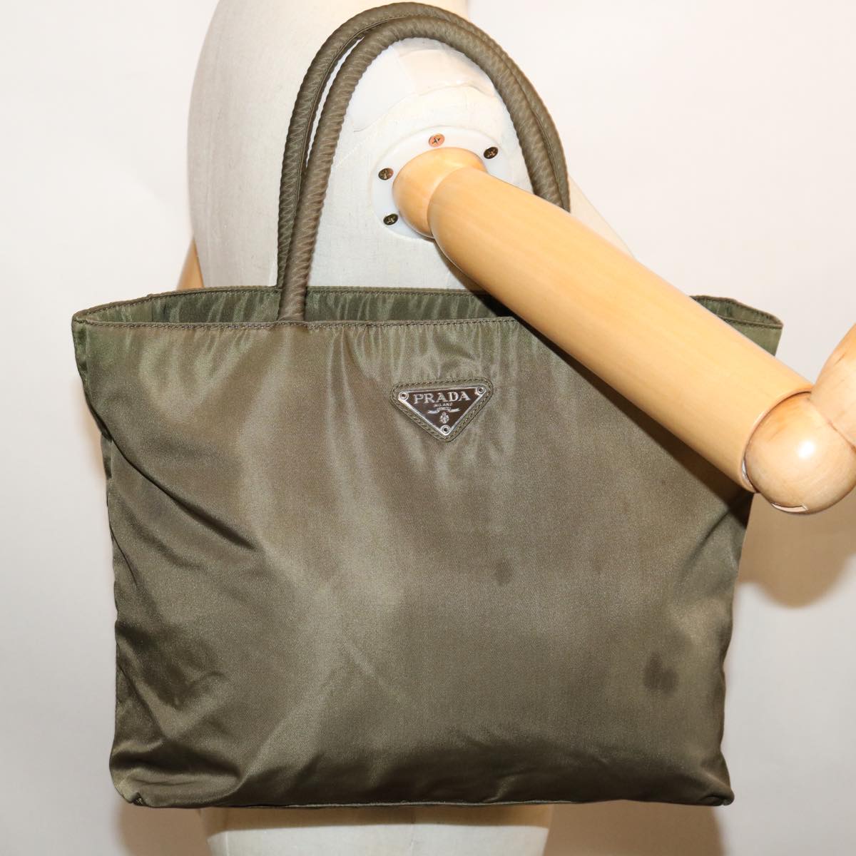PRADA Hand Bag Nylon Khaki Auth bs12944