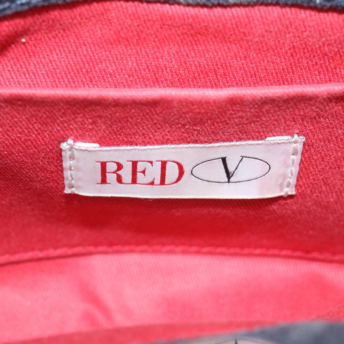VALENTINO Ribbon Shoulder Bag Canvas Navy Auth bs12946