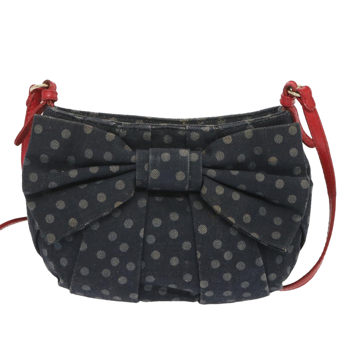 VALENTINO Ribbon Shoulder Bag Canvas Navy Auth bs12946