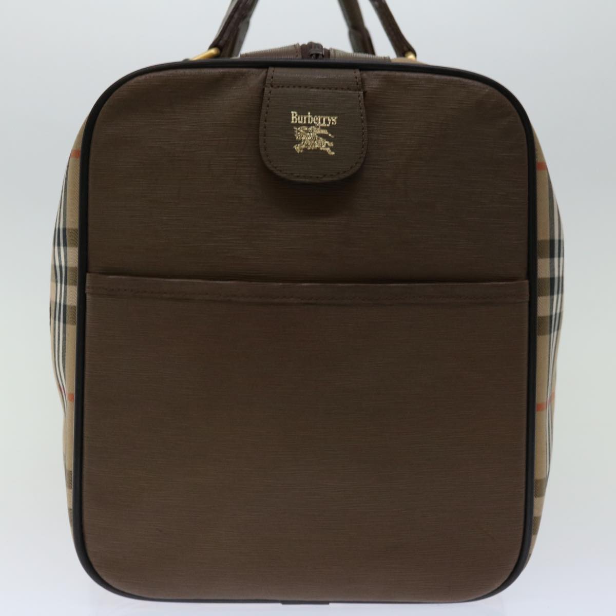 Burberrys Nova Check Boston Bag Canvas Beige Auth bs12952