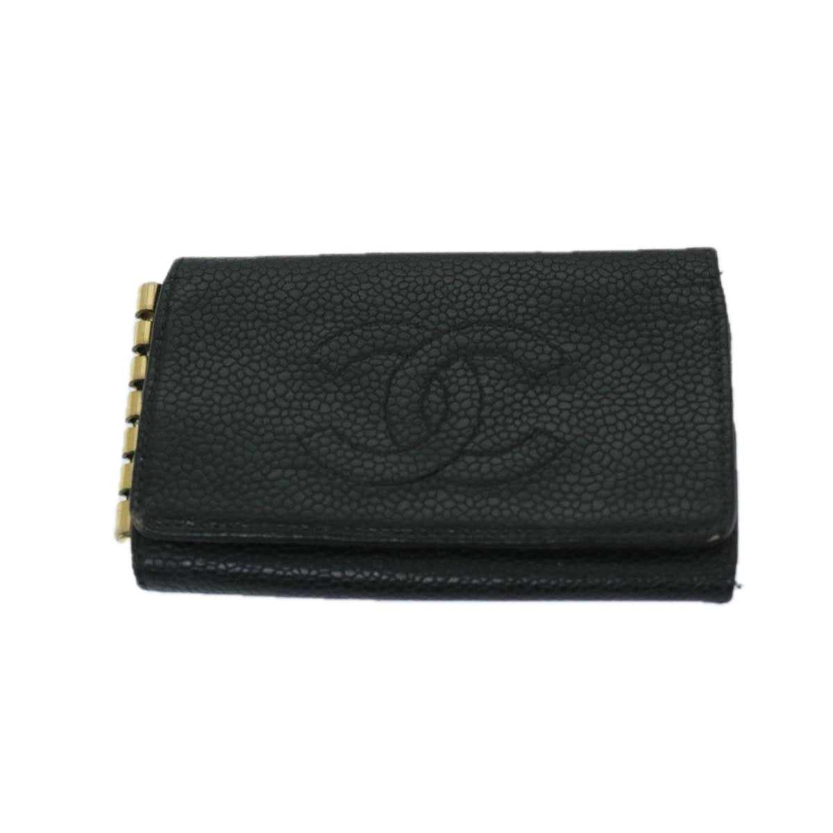CHANEL Key Case Coin Purse Leather 3Set Black CC Auth bs12956 - 0