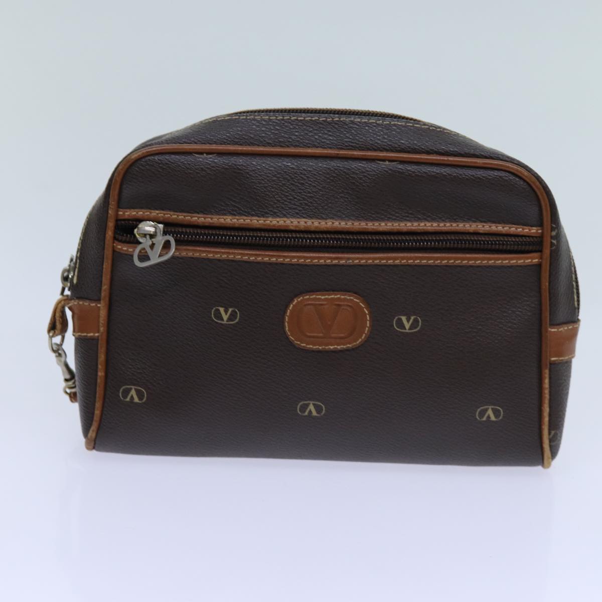 VALENTINO Shoulder Bag Canvas Leather 4Set Beige Navy Brown Auth bs12957