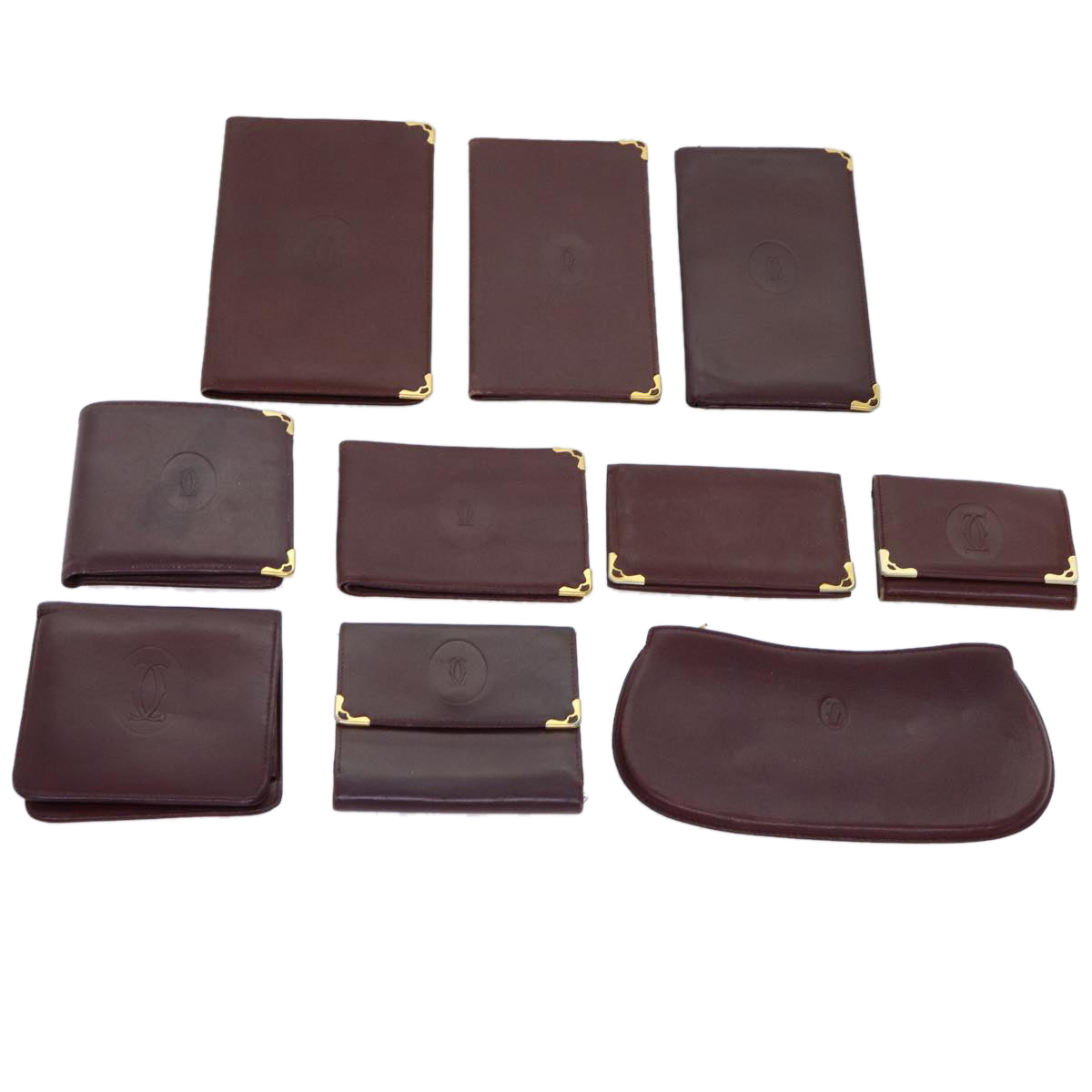 CARTIER Wallet Leather 10set Wine Red Auth bs12960
