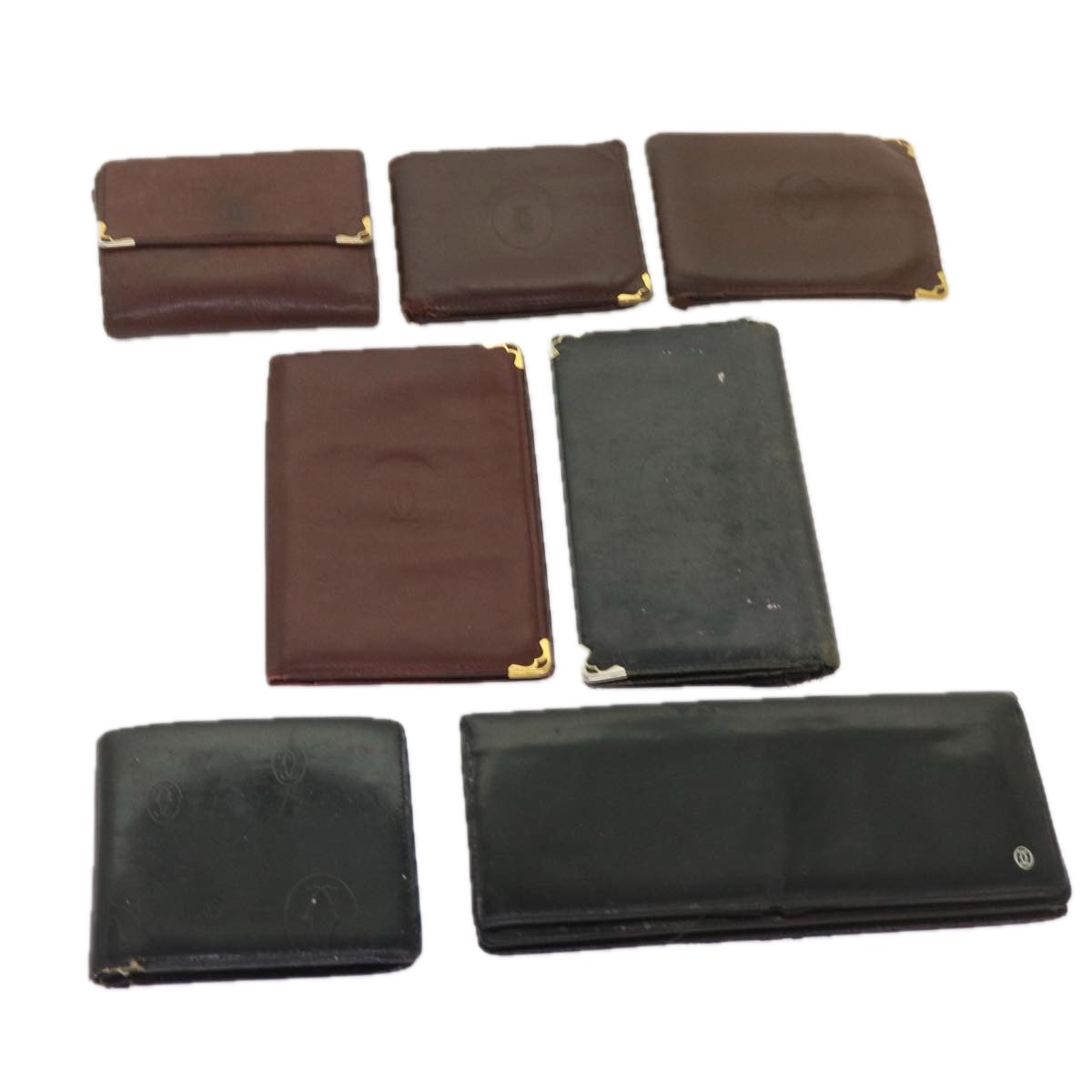 CARTIER Wallet Leather 7Set Wine Red Black Auth bs12961