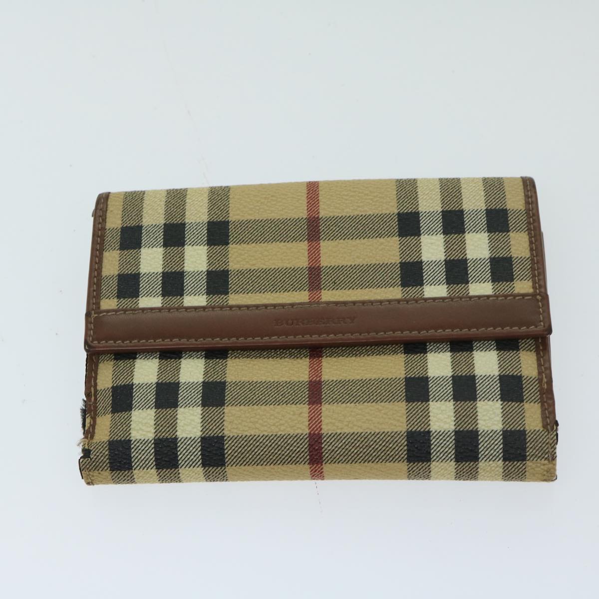 BURBERRY Burberrys Nova Check Wallet Leather 6Set Black Beige Auth bs12966