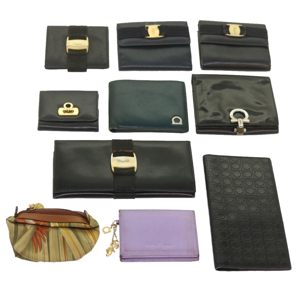 Salvatore Ferragamo Wallet Leather 10set Black Brown purple Auth bs12974