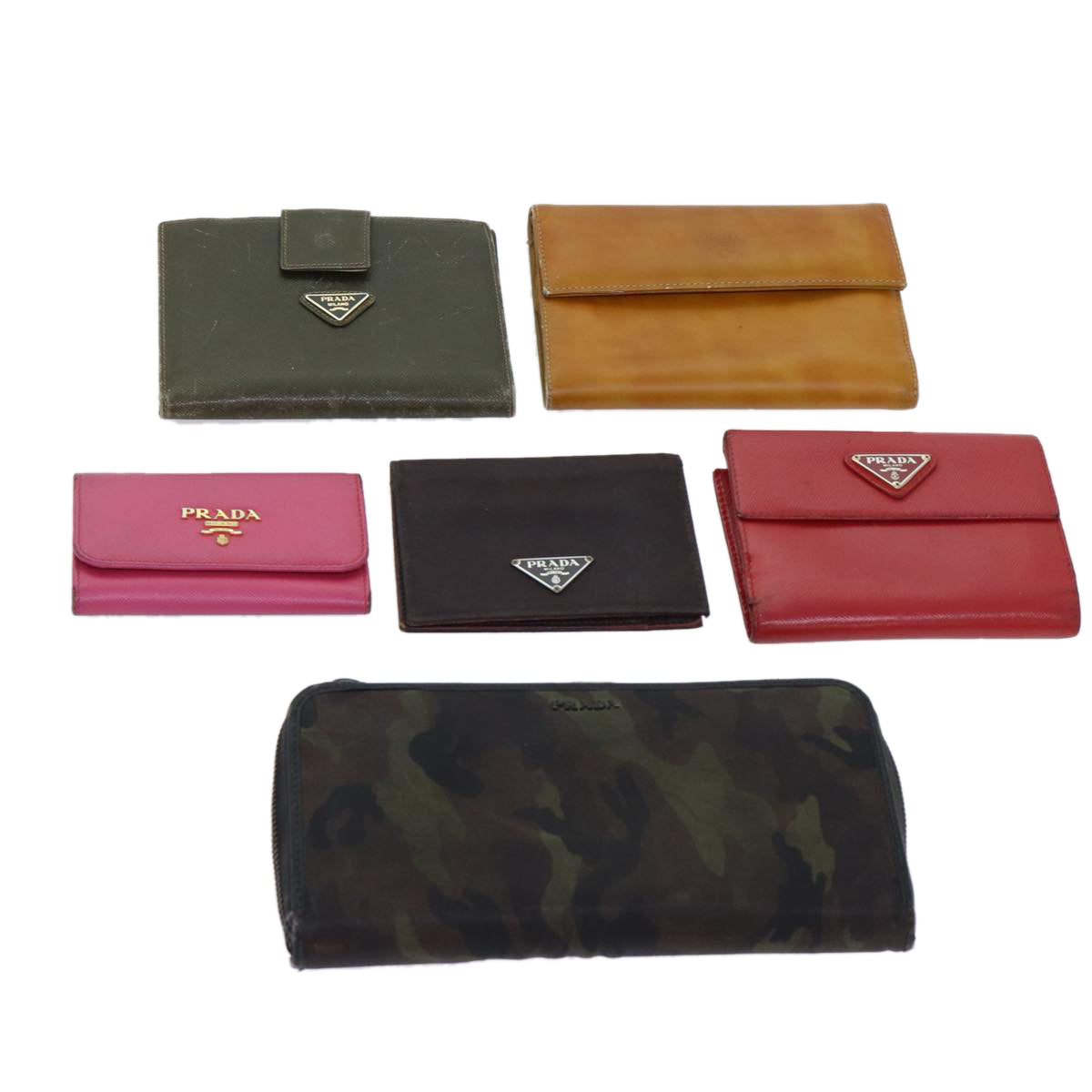 PRADA Key Case Wallet Safiano leather 6Set Black Pink Brown Auth bs12981