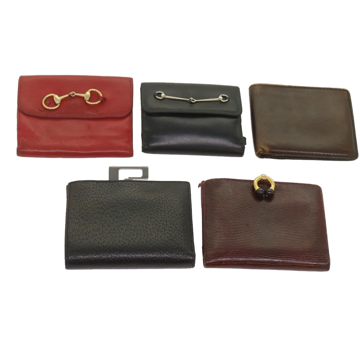 GUCCI Wallet Leather 5Set Black Brown Red Auth bs12993