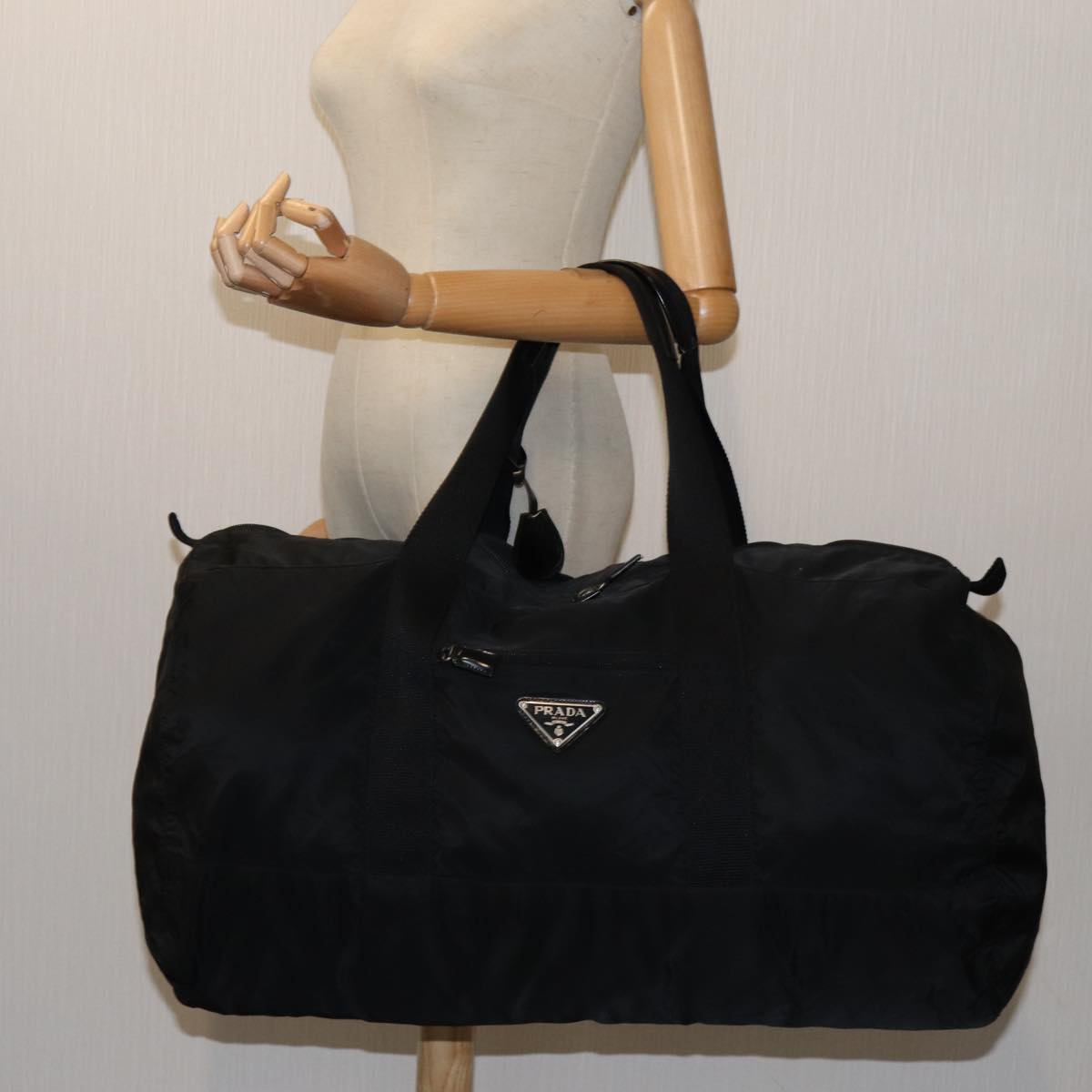 PRADA Boston Bag Nylon Black Auth bs13015