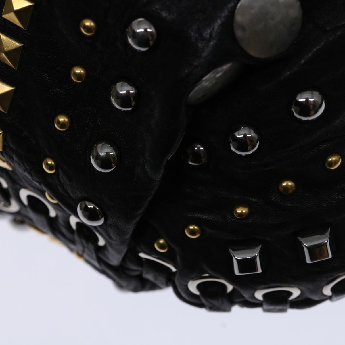 Miu Miu Studs Hand Bag Leather 2way Black Auth bs13026