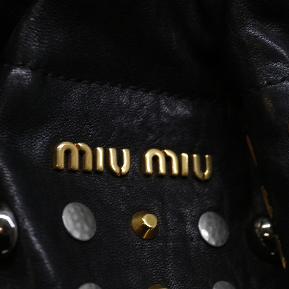 Miu Miu Studs Hand Bag Leather 2way Black Auth bs13026