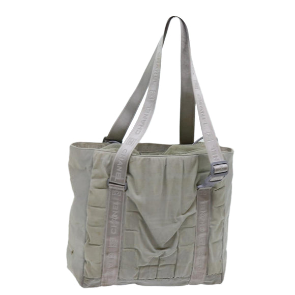 CHANEL Sports Line Tote Bag Canvas Gray CC Auth bs13030