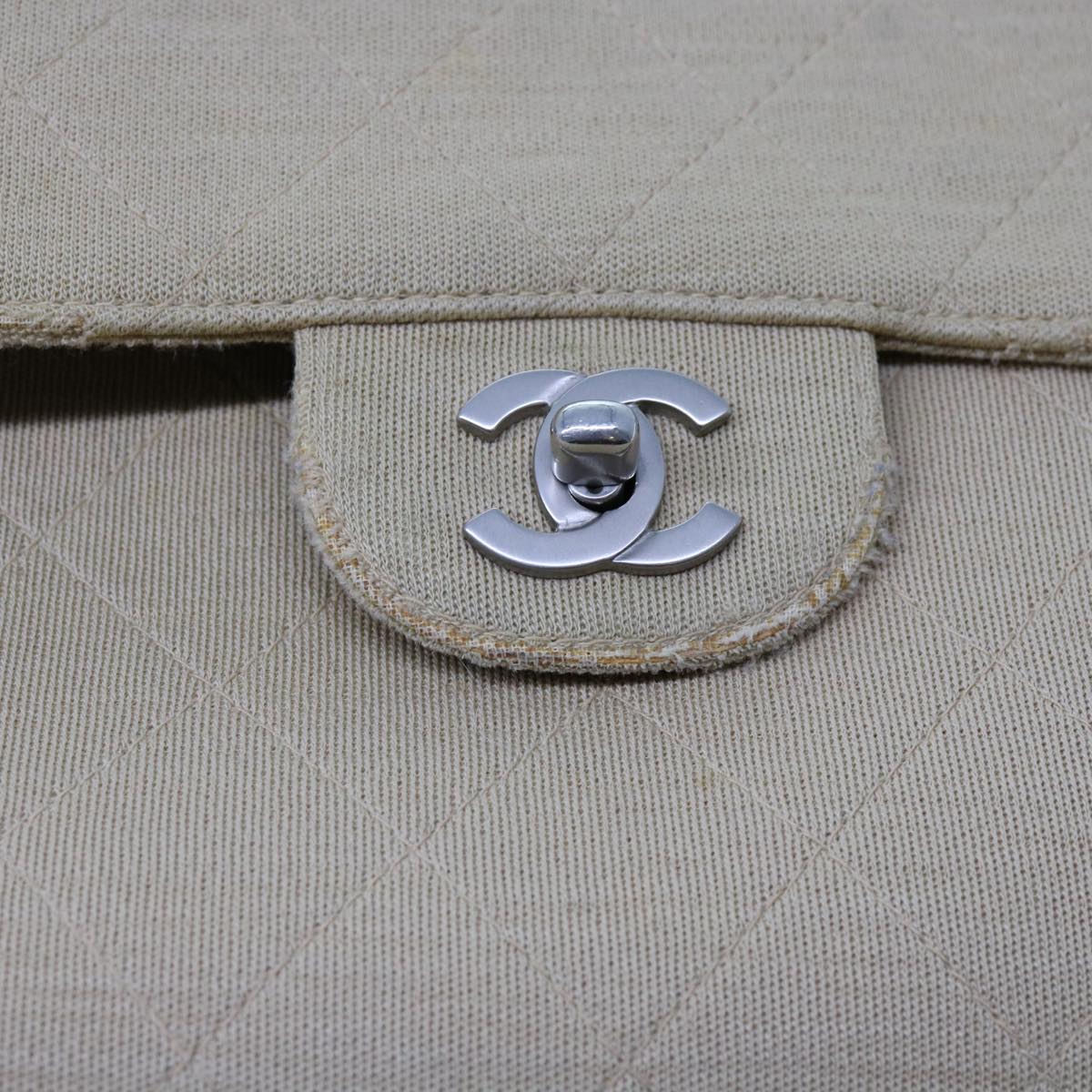 CHANEL Matelasse Chain Turn Lock Shoulder Bag cotton Beige CC Auth bs13037