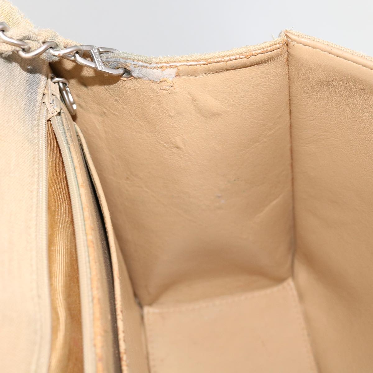 CHANEL Matelasse Chain Turn Lock Shoulder Bag cotton Beige CC Auth bs13037