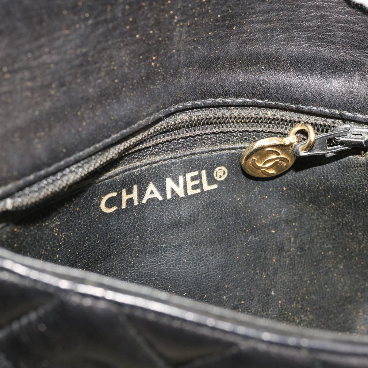 CHANEL Matelasse Turn Lock Chain Waist bag Lamb Skin Black CC Auth bs13039