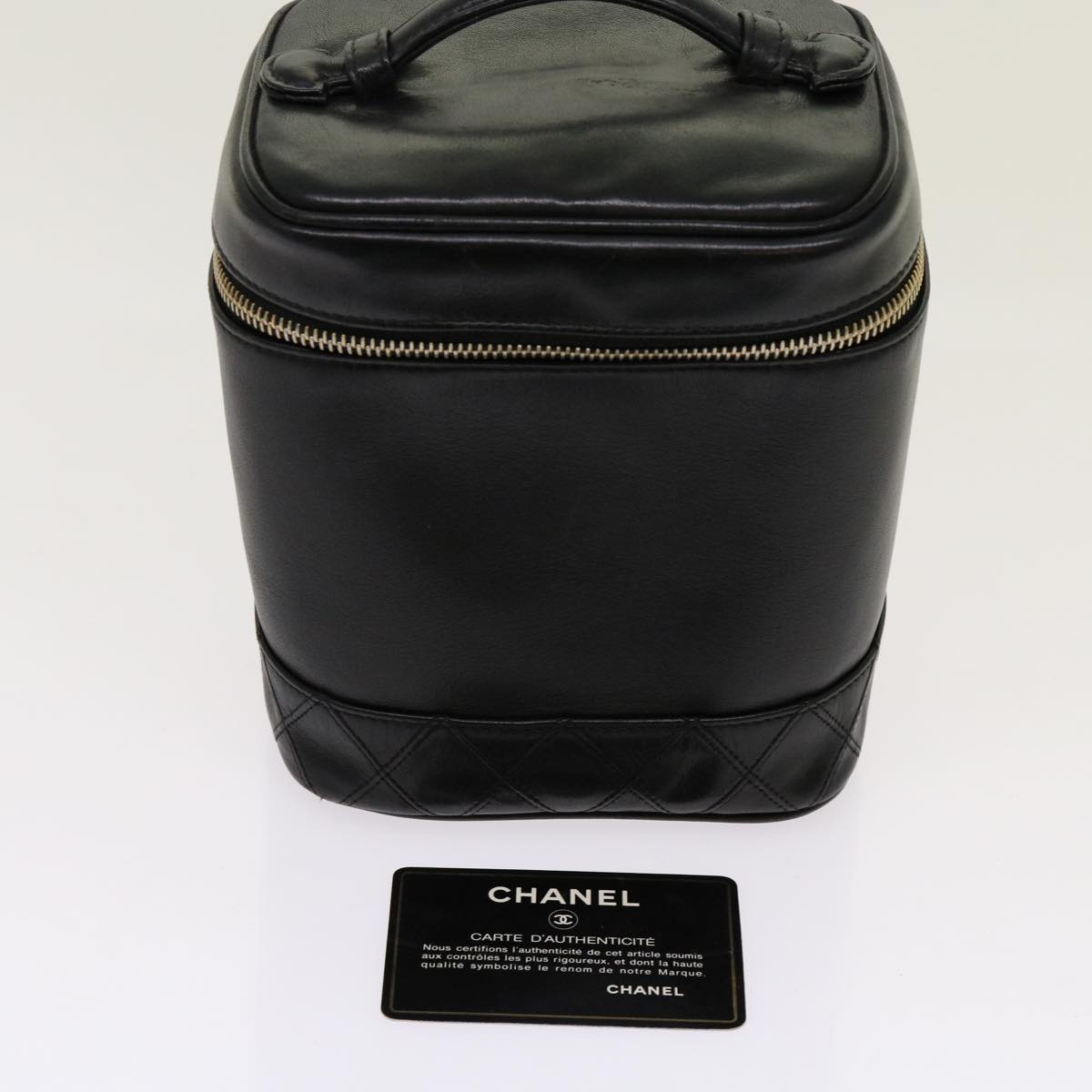 CHANEL Bicolole Vanity Cosmetic Pouch Leather Black CC Auth bs13041