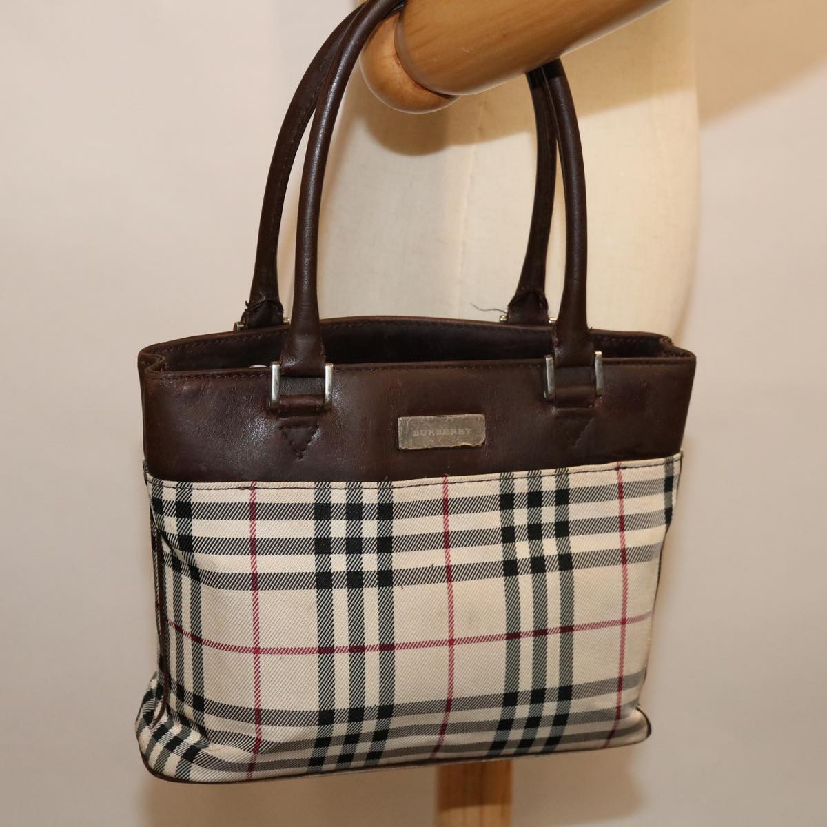 BURBERRY Nova Check Hand Bag Nylon Beige Brown Auth bs13049