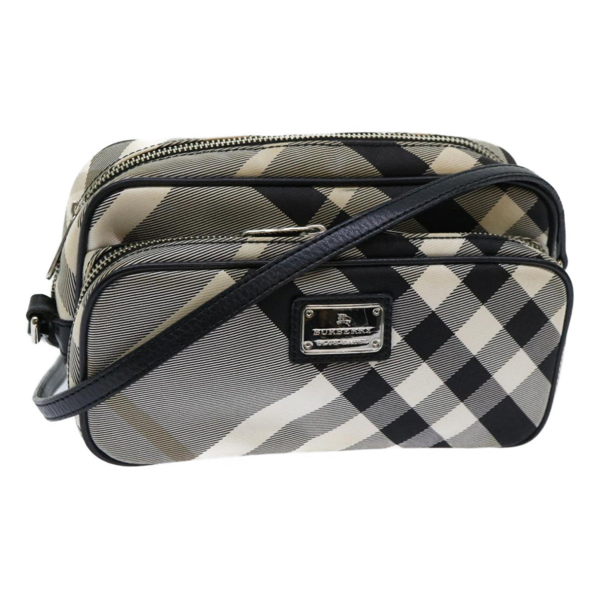 BURBERRY Nova Check Blue Label Shoulder Bag Nylon Gray Black Auth bs13069