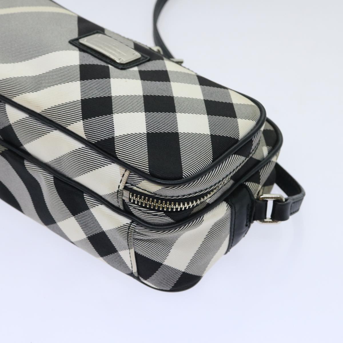 BURBERRY Nova Check Blue Label Shoulder Bag Nylon Gray Black Auth bs13069