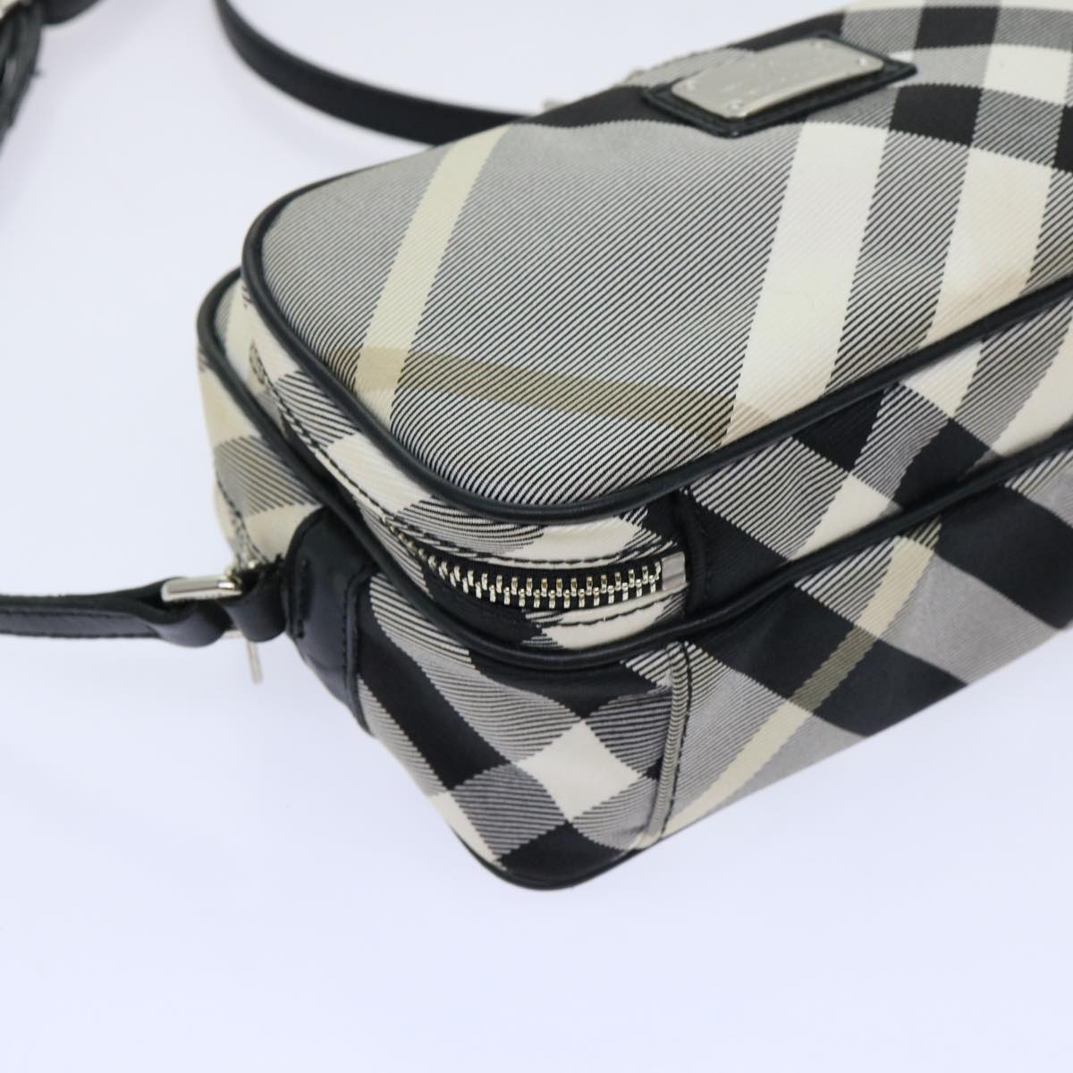 BURBERRY Nova Check Blue Label Shoulder Bag Nylon Gray Black Auth bs13069