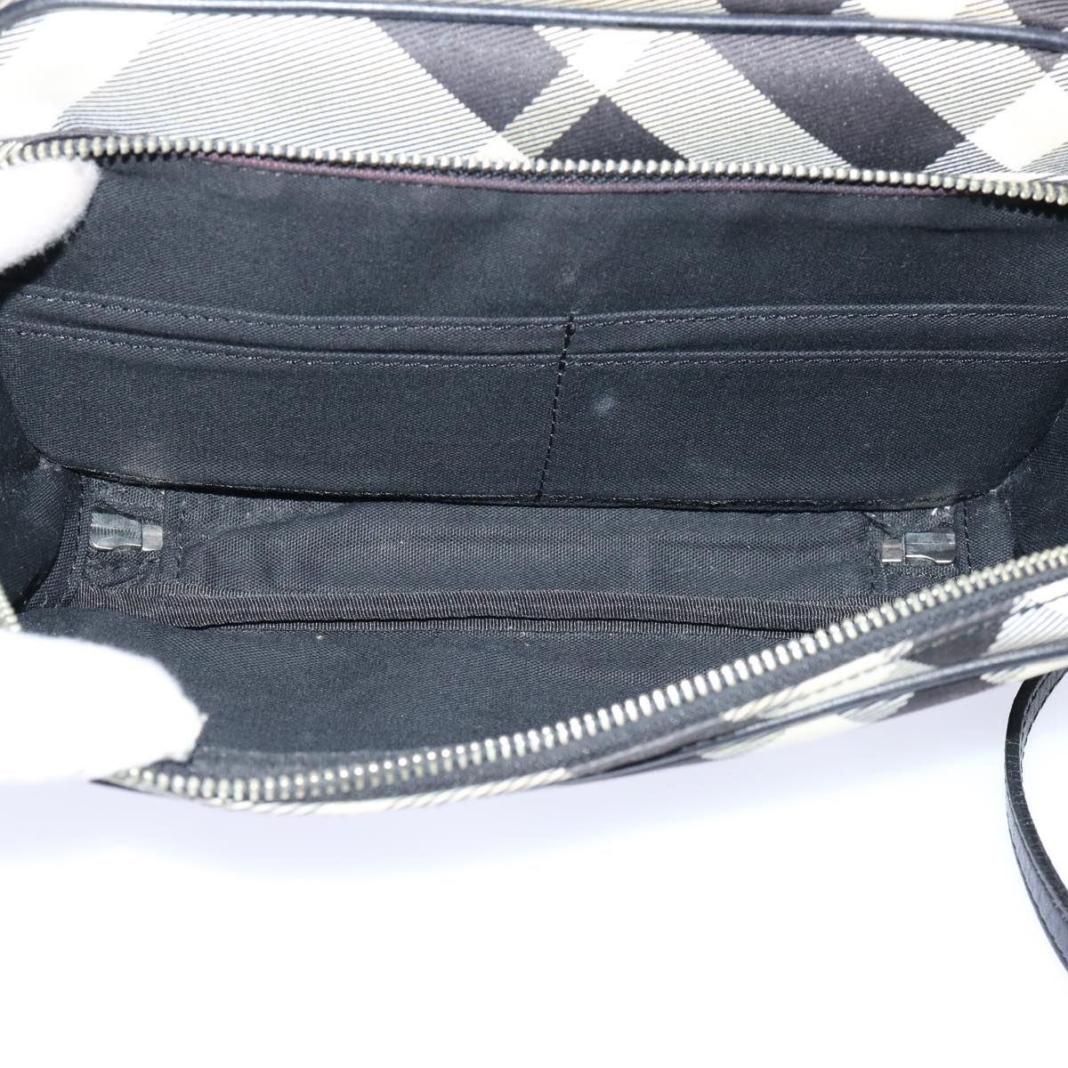 BURBERRY Nova Check Blue Label Shoulder Bag Nylon Gray Black Auth bs13069