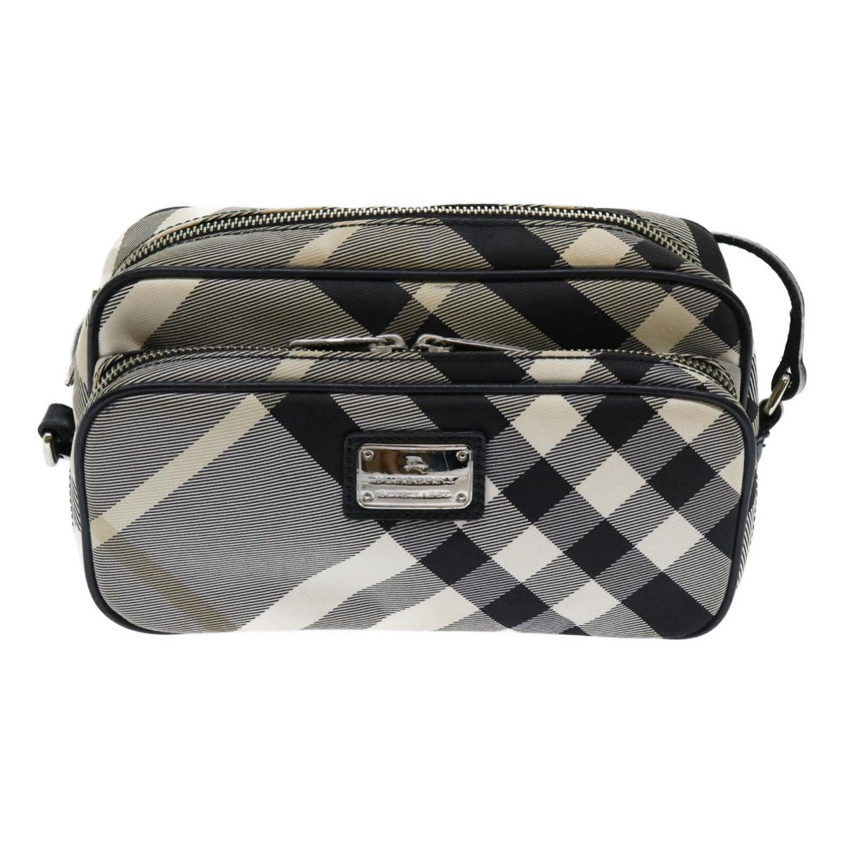 BURBERRY Nova Check Blue Label Shoulder Bag Nylon Gray Black Auth bs13069