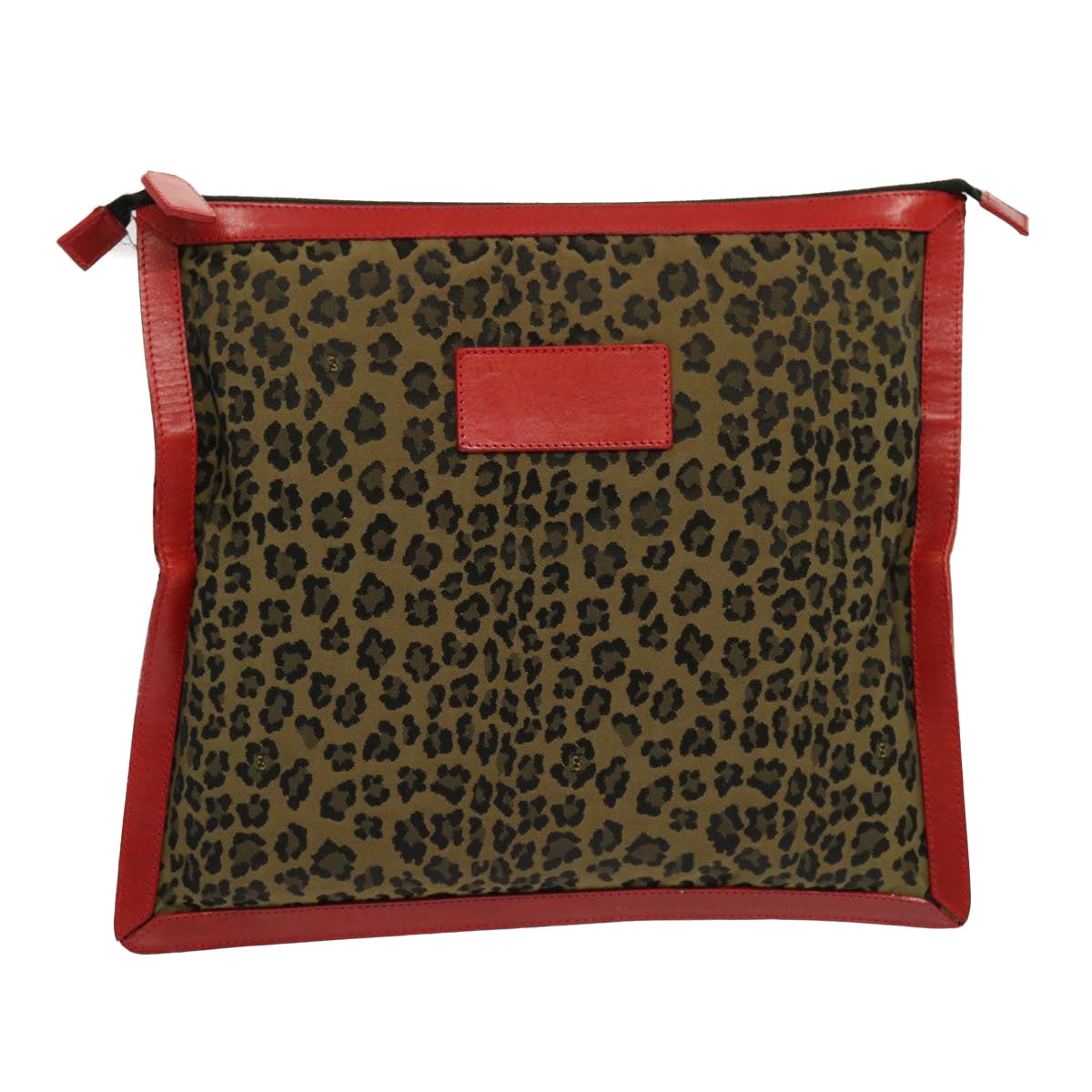 FENDI Leopard Clutch Bag Nylon Leather Red Brown Auth bs13085 - 0