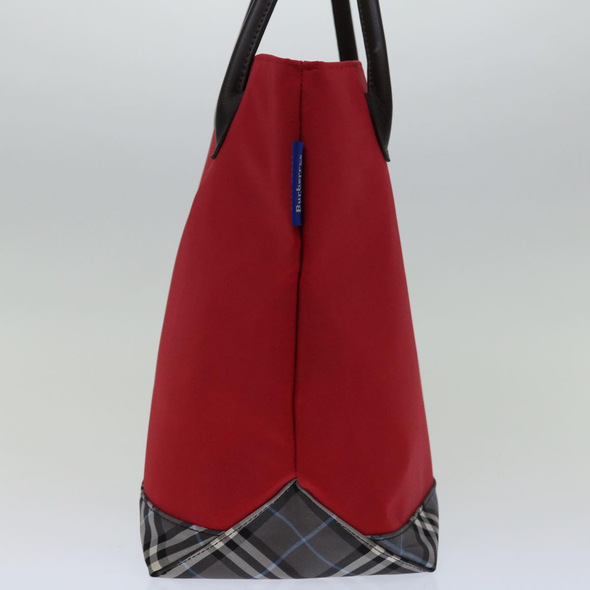 Burberrys Nova Check Blue Label Hand Bag Nylon Red Black Auth bs13095