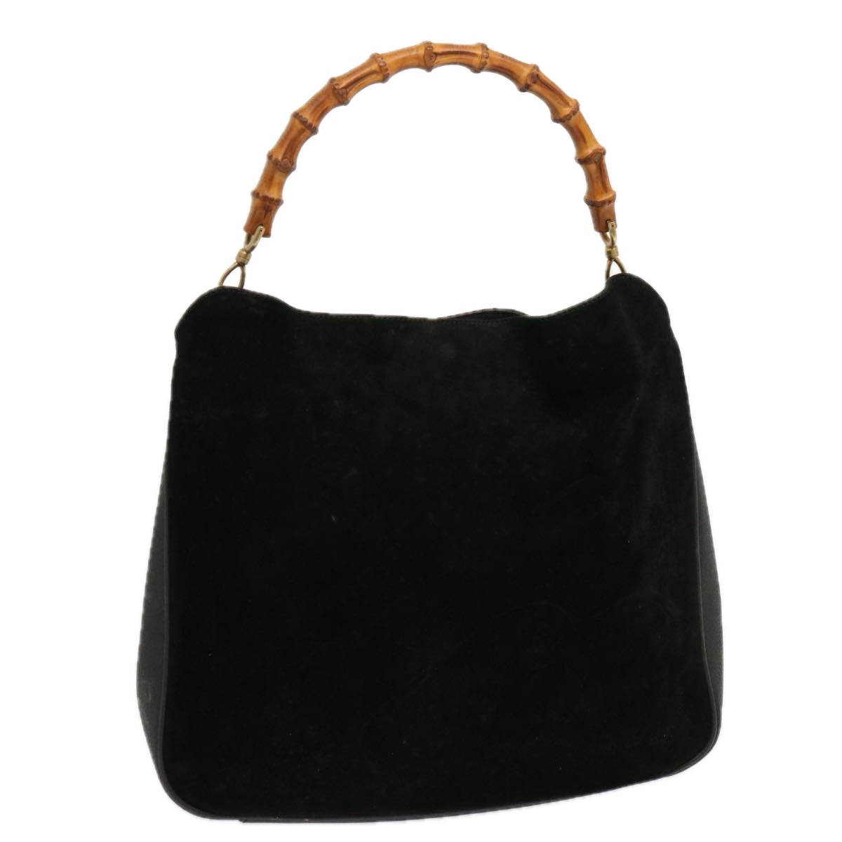GUCCI Bamboo Hand Bag Suede Black 001 1998 1577 Auth bs13101