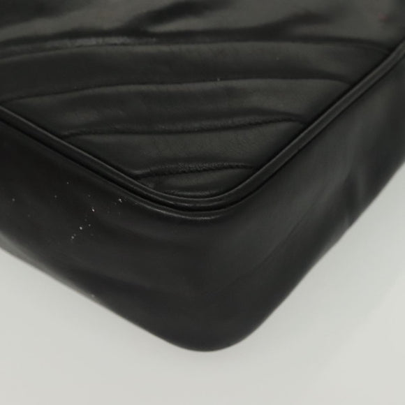 CHANEL Matelasse Chain Shoulder Bag Leather Black CC Auth bs13119