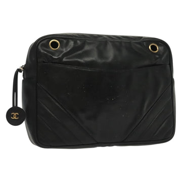 CHANEL Matelasse Chain Shoulder Bag Leather Black CC Auth bs13119