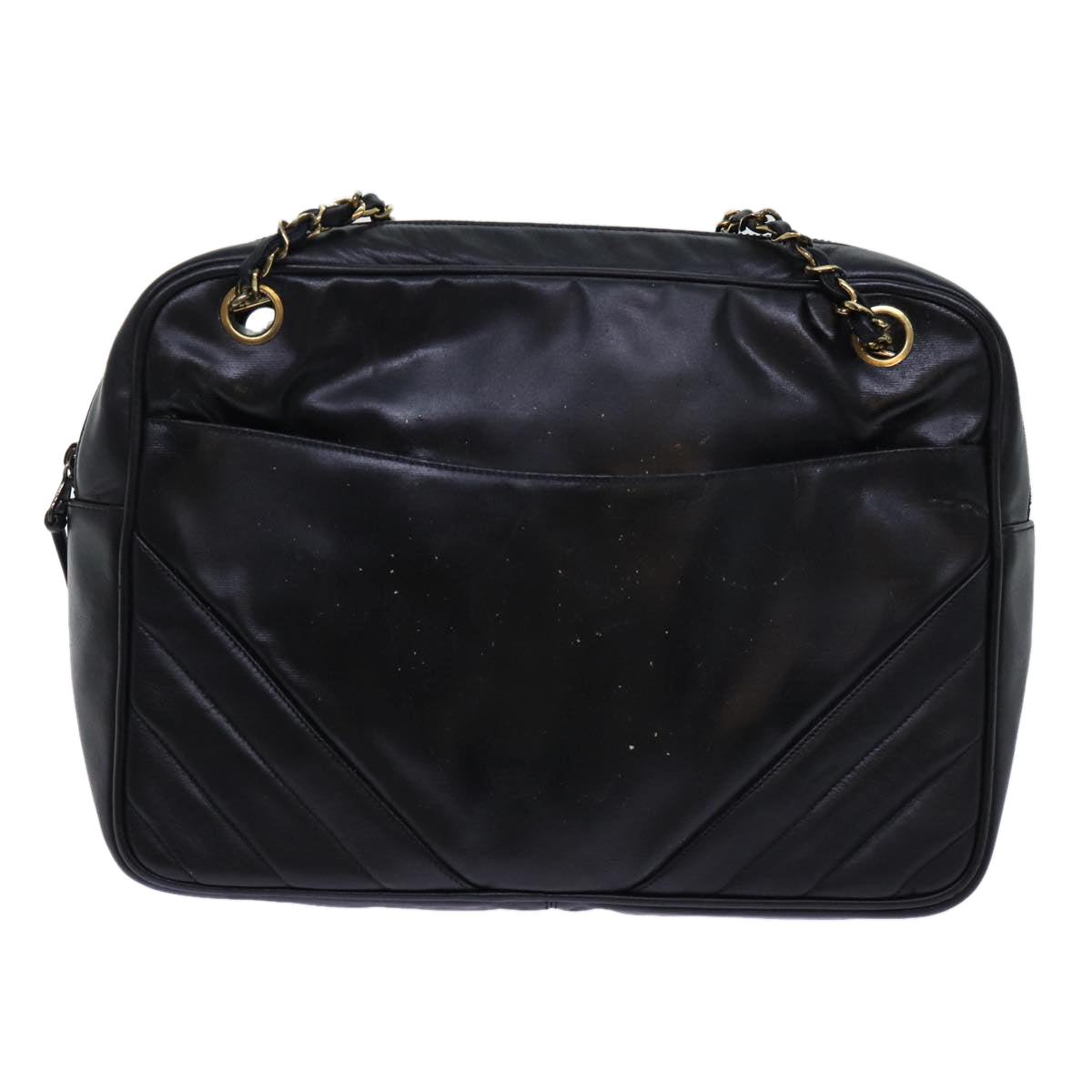 CHANEL Matelasse Chain Shoulder Bag Leather Black CC Auth bs13119